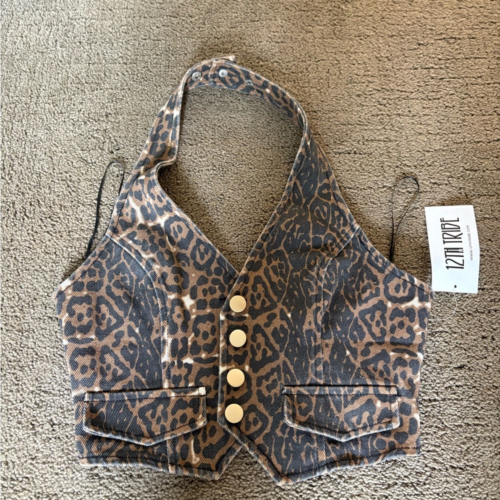 12th Tribe Leopard Print Vest Top - Brown and Black